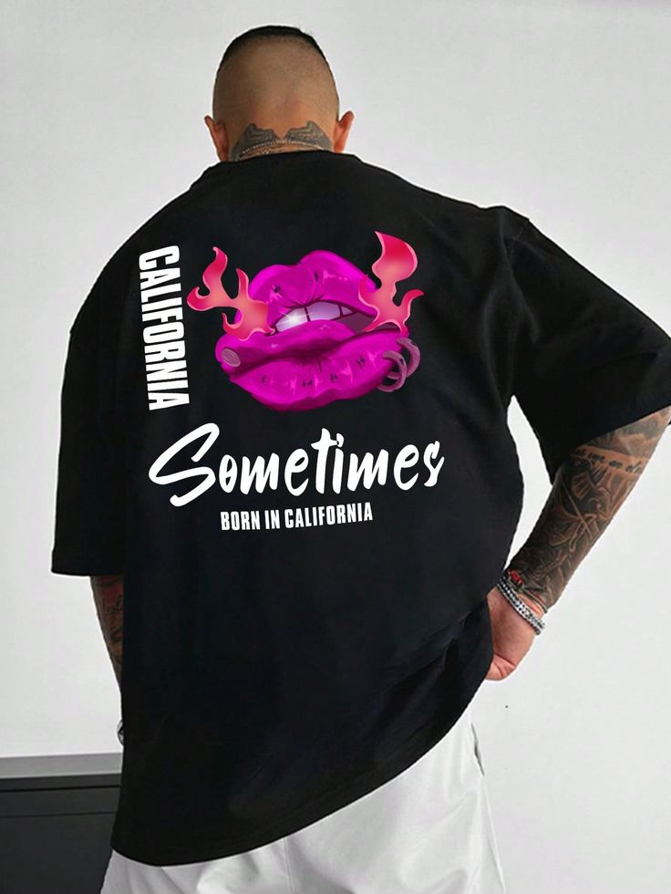 Men's Lip & Letter Printed Short Sleeve T-shirt