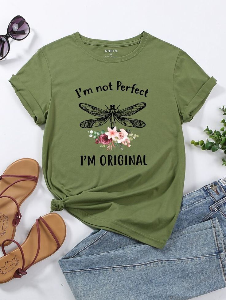 Dragonfly And Slogan Graphic Tee Regular Fit
