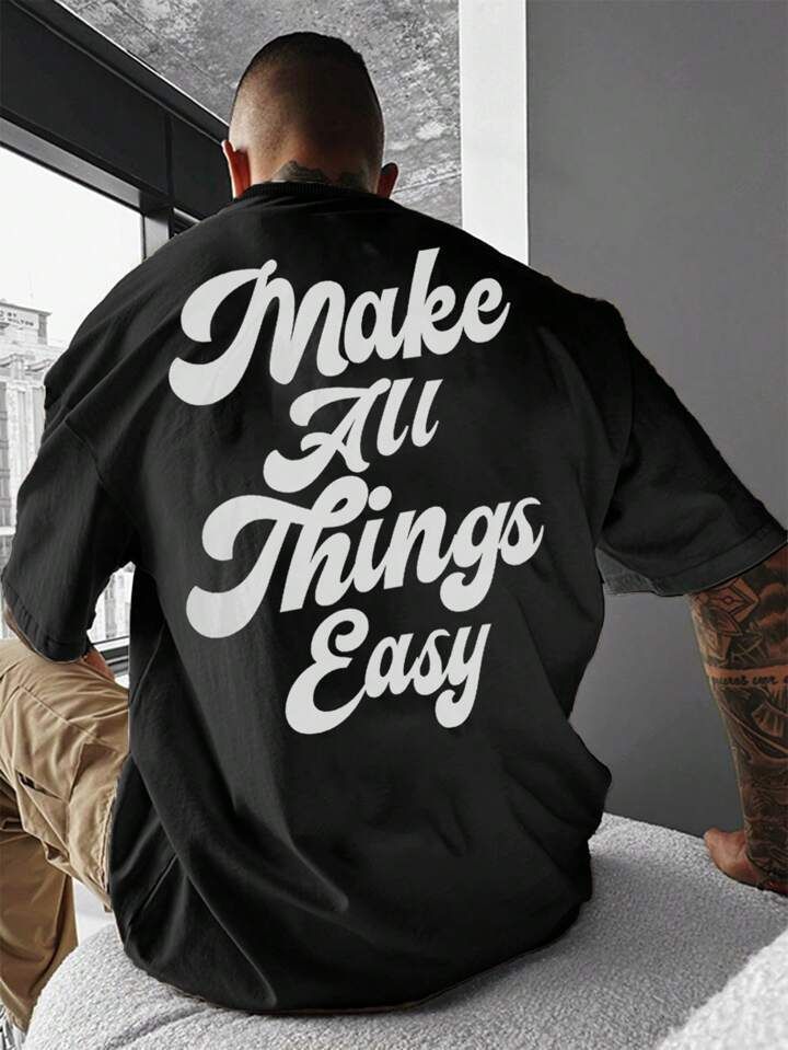 Men Plus Slogan Graphic Drop Shoulder Tee