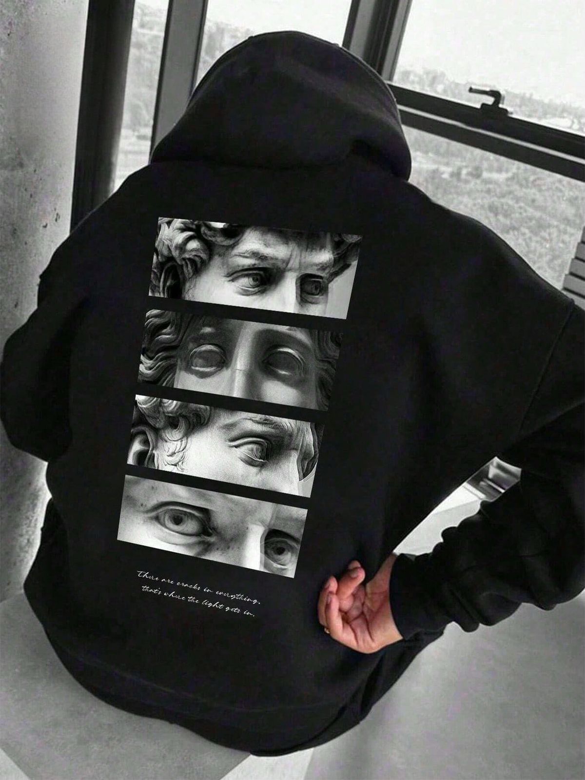 Men's Sculptural Print Drawstring Hooded Sweatshirt