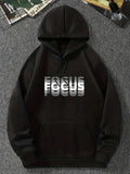 Men Letter Graphic Kangaroo Pocket Drawstring Hoodie