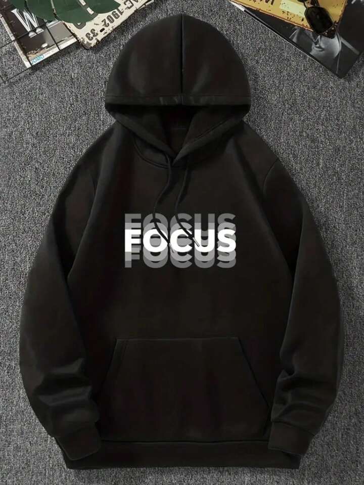 Men Letter Graphic Kangaroo Pocket Drawstring Hoodie