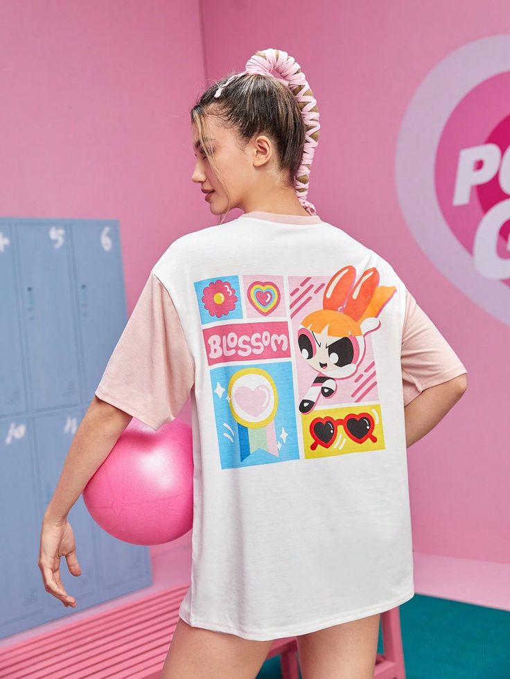 Cartoon & Letter Graphic Drop Shoulder Tee