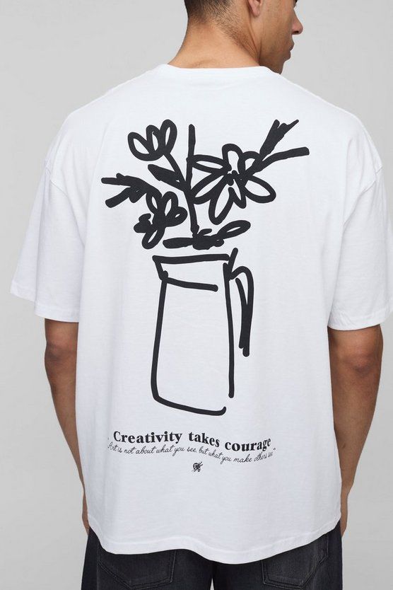 Oversized Line Drawn Floral Vase Print T-Shirt