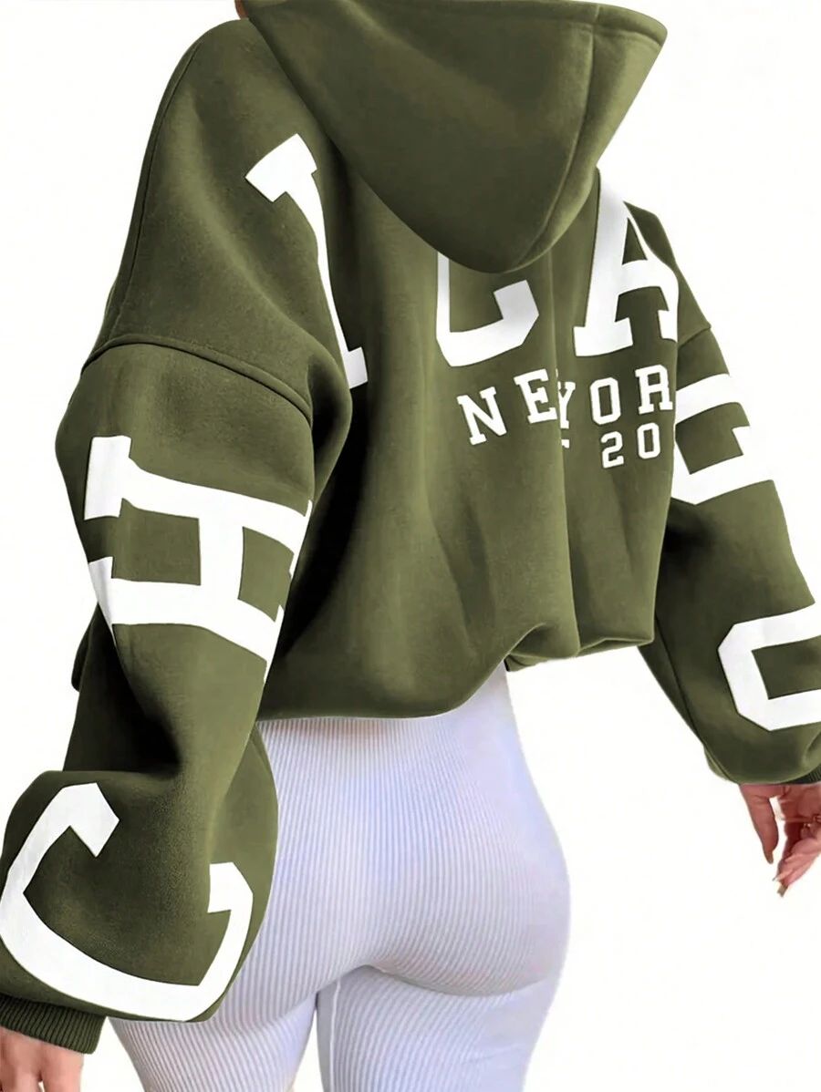 Chicago Women's Long Sleeve Letter Pattern Detail Minimalist Casual Hoodie Chicago