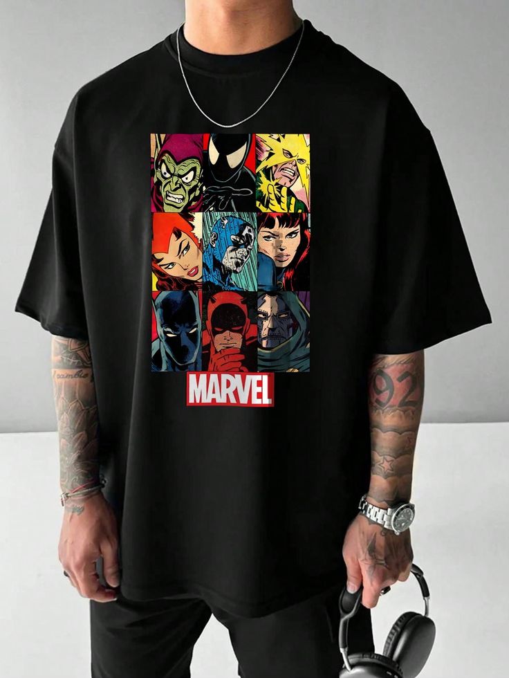 Disney X Marvel's The Avengers Men's Casual Cartoon Print Short Sleeve T-Shirt, Summer