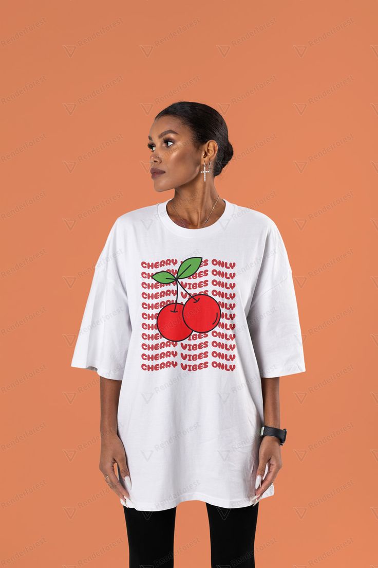 Cherry Vibes Only - Casual Retro Style T-Shirt Wavy Red Letters