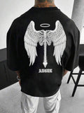 Manfinity LEGND Men'S Casual Short Sleeve T-Shirt With Skeleton And Wings Pattern