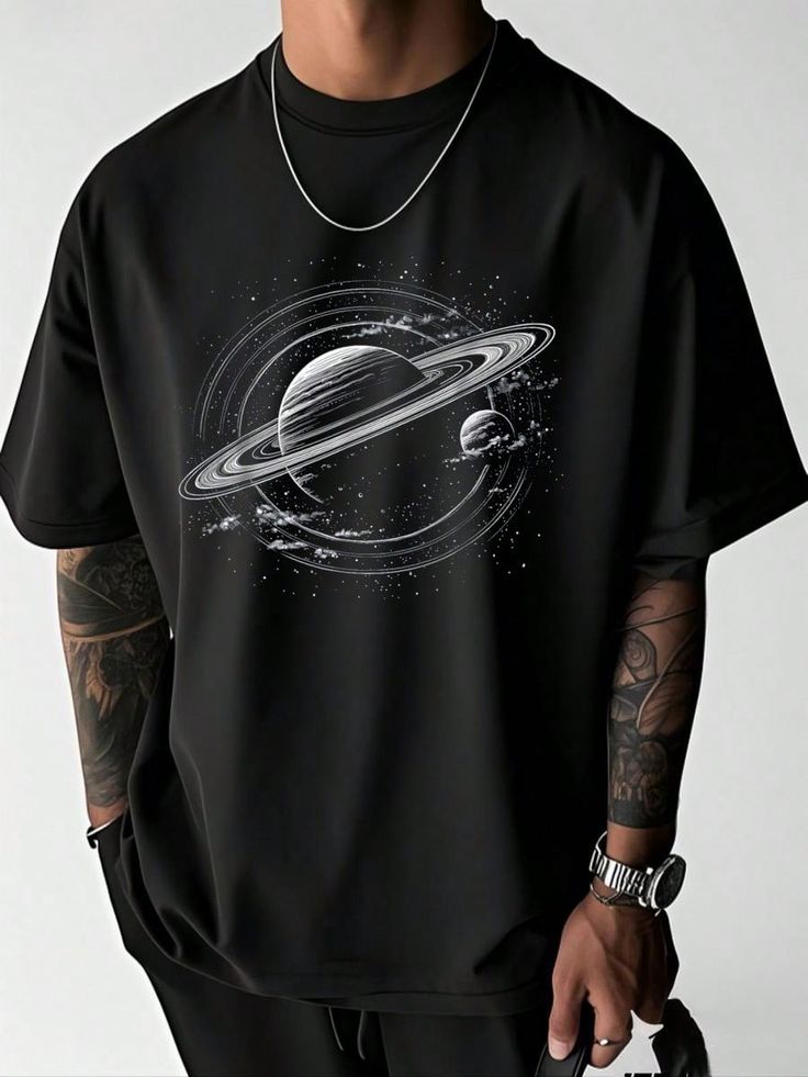 Saturn Planet Astronomy Science Fiction Galaxy Universe T-Shirt Cotton Summer Men's Short Sleeve Tops T-Shirt