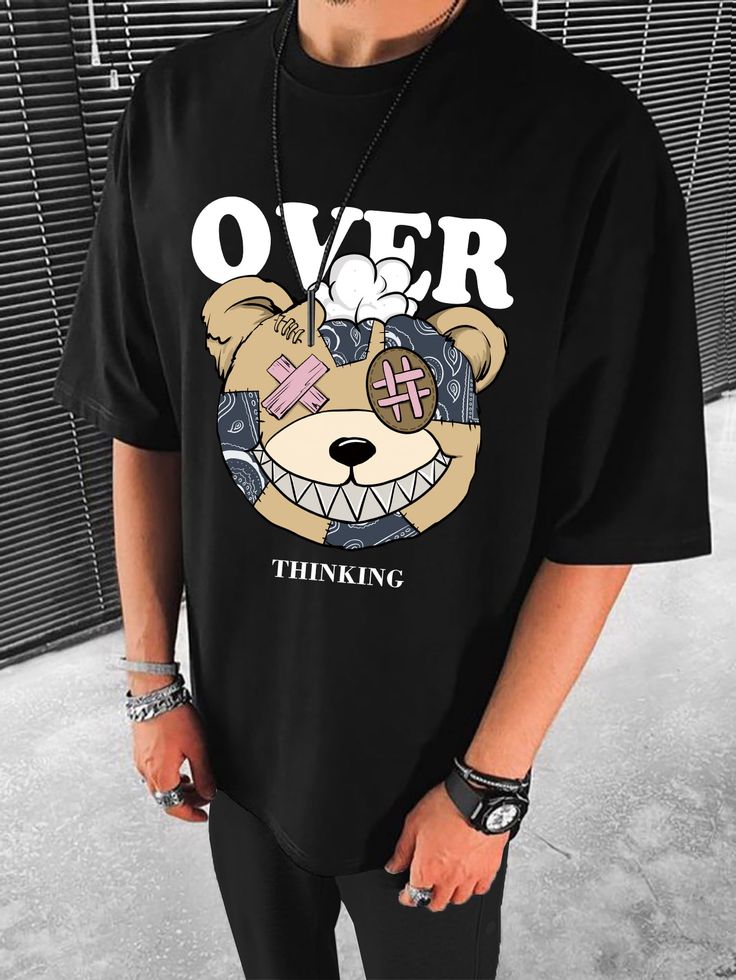 Men Cartoon & Letter Graphic Tee