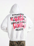 Men's Casual Loose Fit Slogan Print Hooded Sweatshirt, Autumn Streetwear, Going Out Fashion Graphic Long Sleeve White Hoodie, For Friends, Husband, Boyfriend Gifts