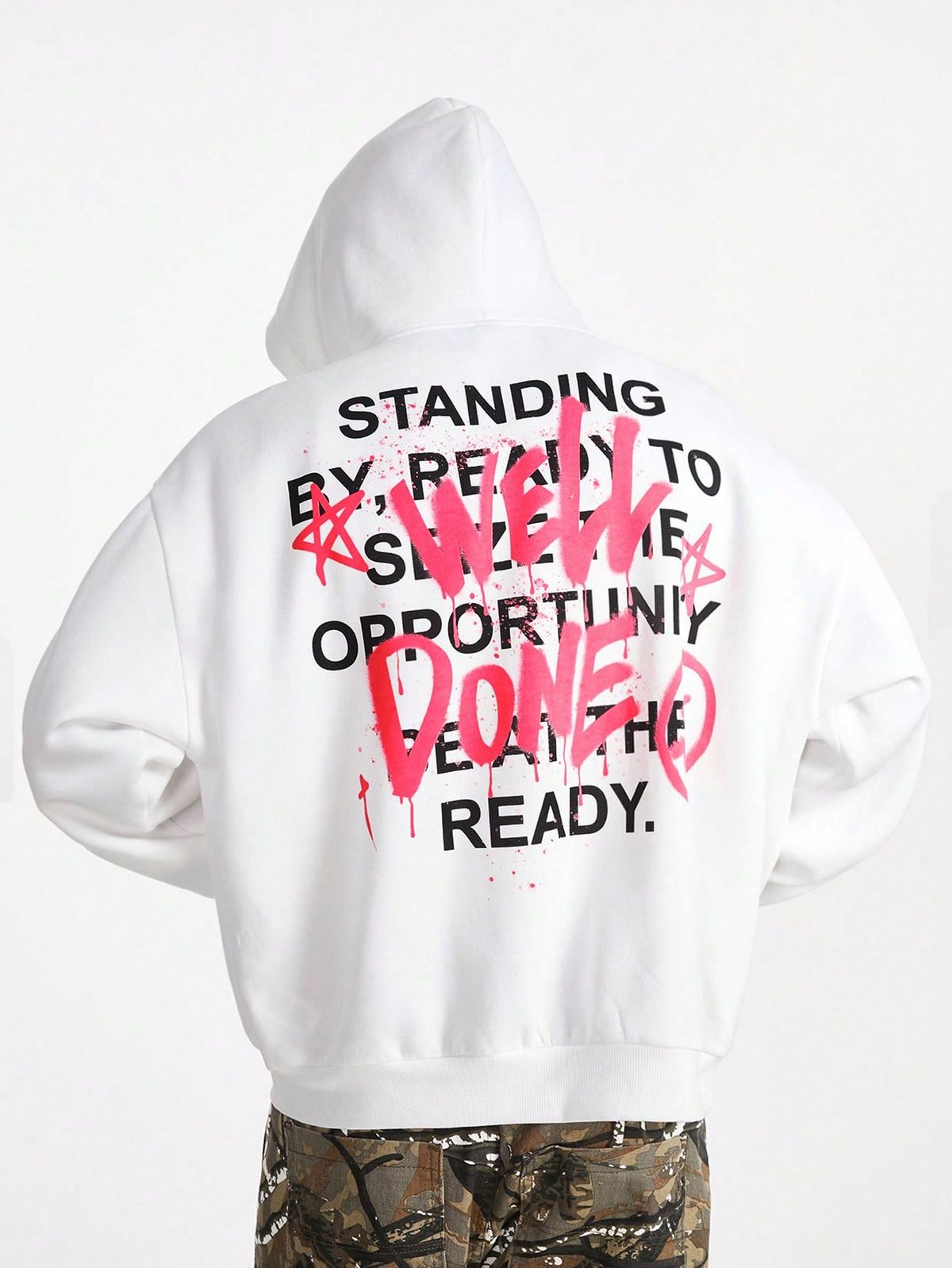 Men's Casual Loose Fit Slogan Print Hooded Sweatshirt, Autumn Streetwear, Going Out Fashion Graphic Long Sleeve White Hoodie, For Friends, Husband, Boyfriend Gifts