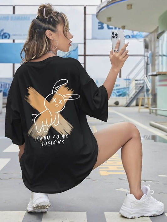 Cartoon And Slogan Graphic Drop Shoulder Oversized Tee