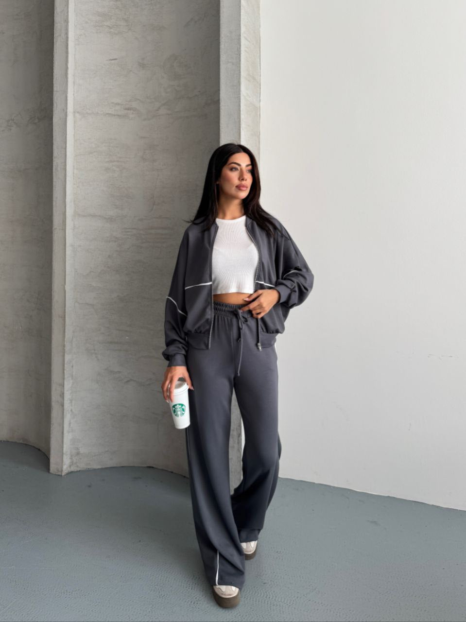 Minimalist Grey Zip-Up Lounge Set