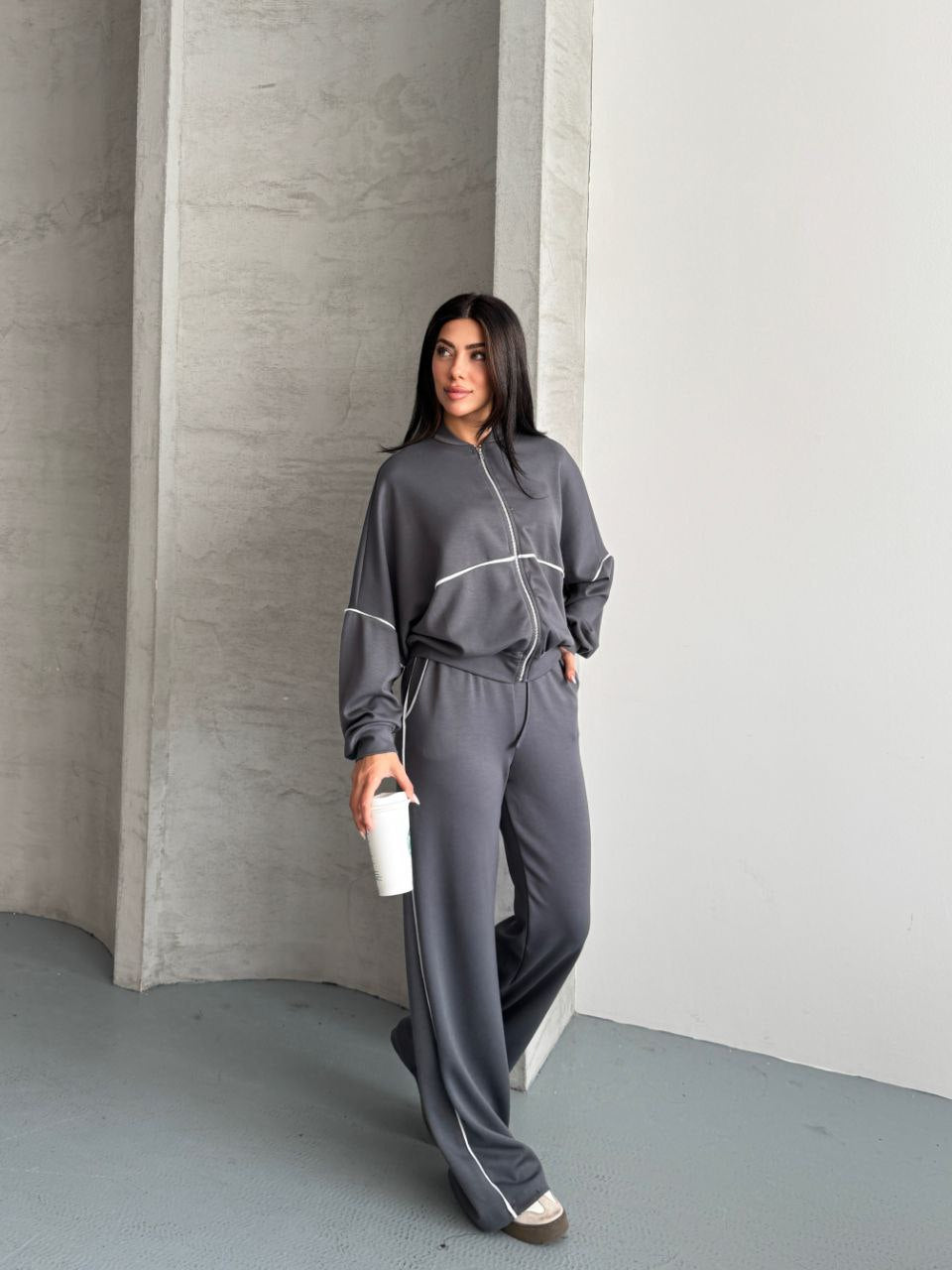 Minimalist Grey Zip-Up Lounge Set