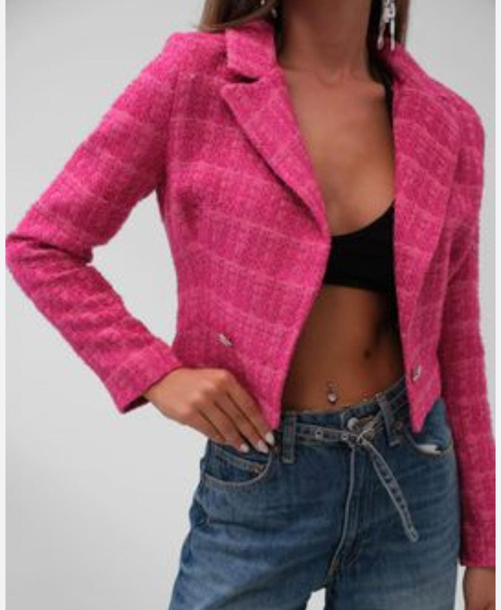 Textured Cropped Pink Jacket – Premium Turkish Fabric