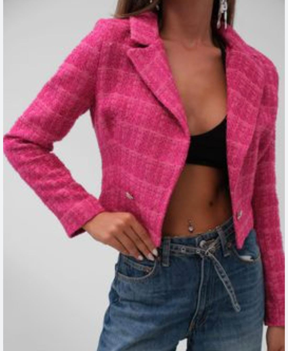 Textured Cropped Pink Jacket – Premium Turkish Fabric