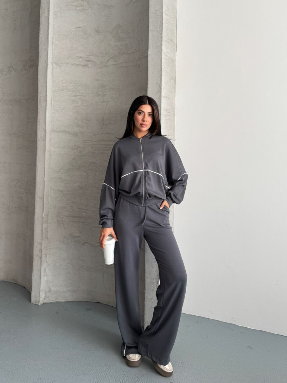 Minimalist Grey Zip-Up Lounge Set