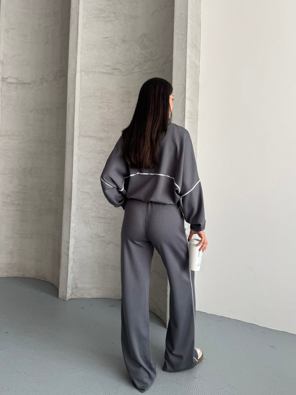 Minimalist Grey Zip-Up Lounge Set