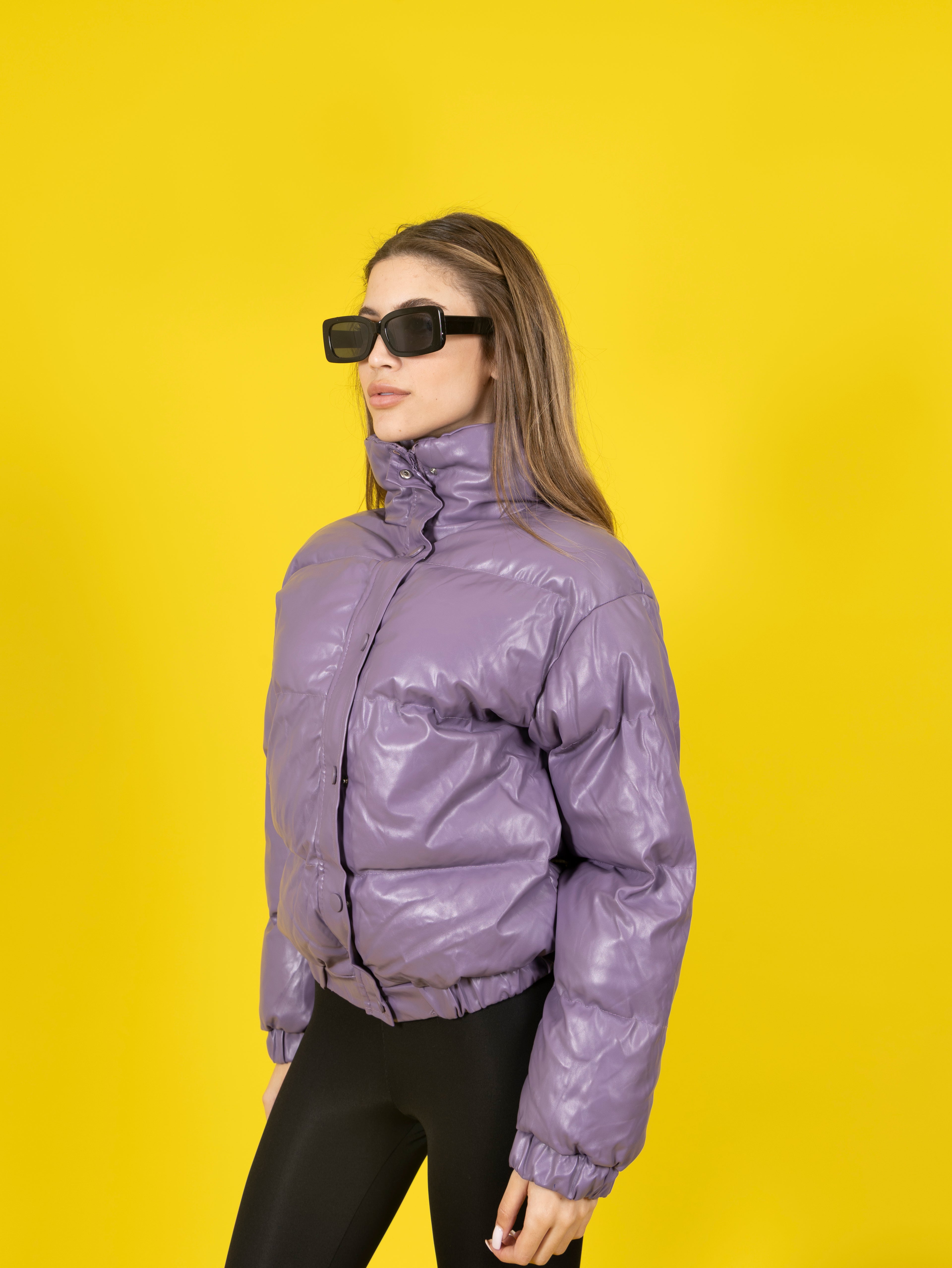Purple Puffer Jacket – Glossy Finish Lightweight Outerwear