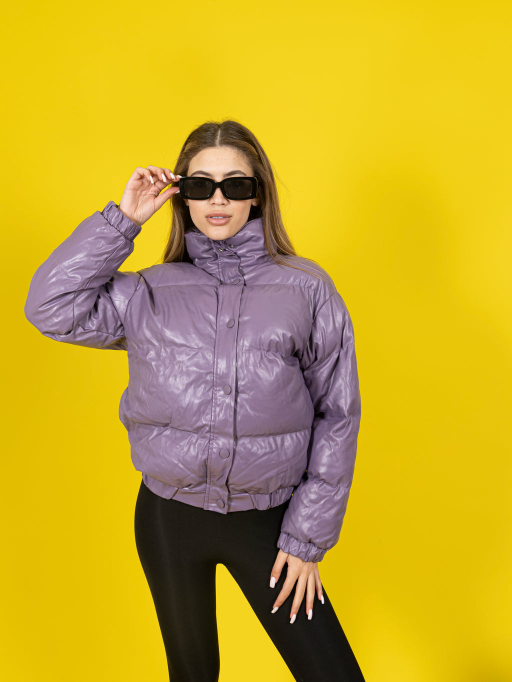 Purple Puffer Jacket – Glossy Finish Lightweight Outerwear