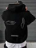 Manfinity Hypemode Loose Fit Men's Letter & Hand Print Hooded Sweatshirt