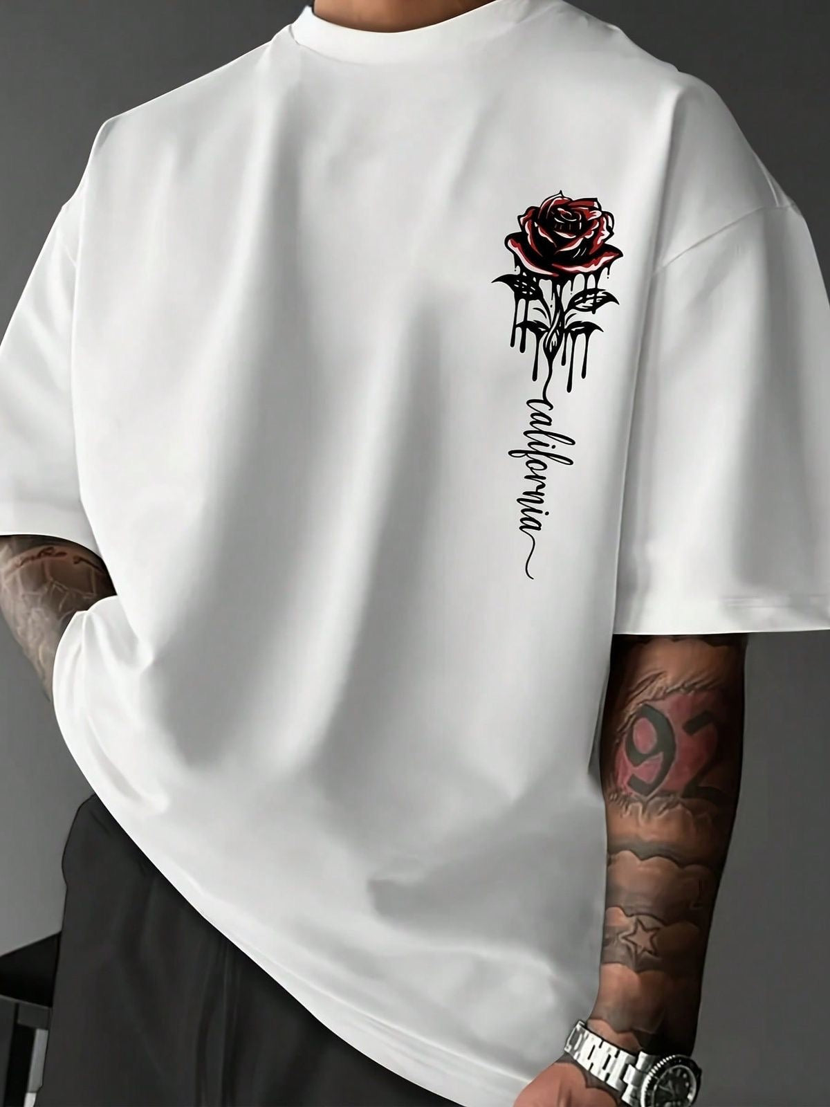 Men’s Casual Rose Print T-Shirt