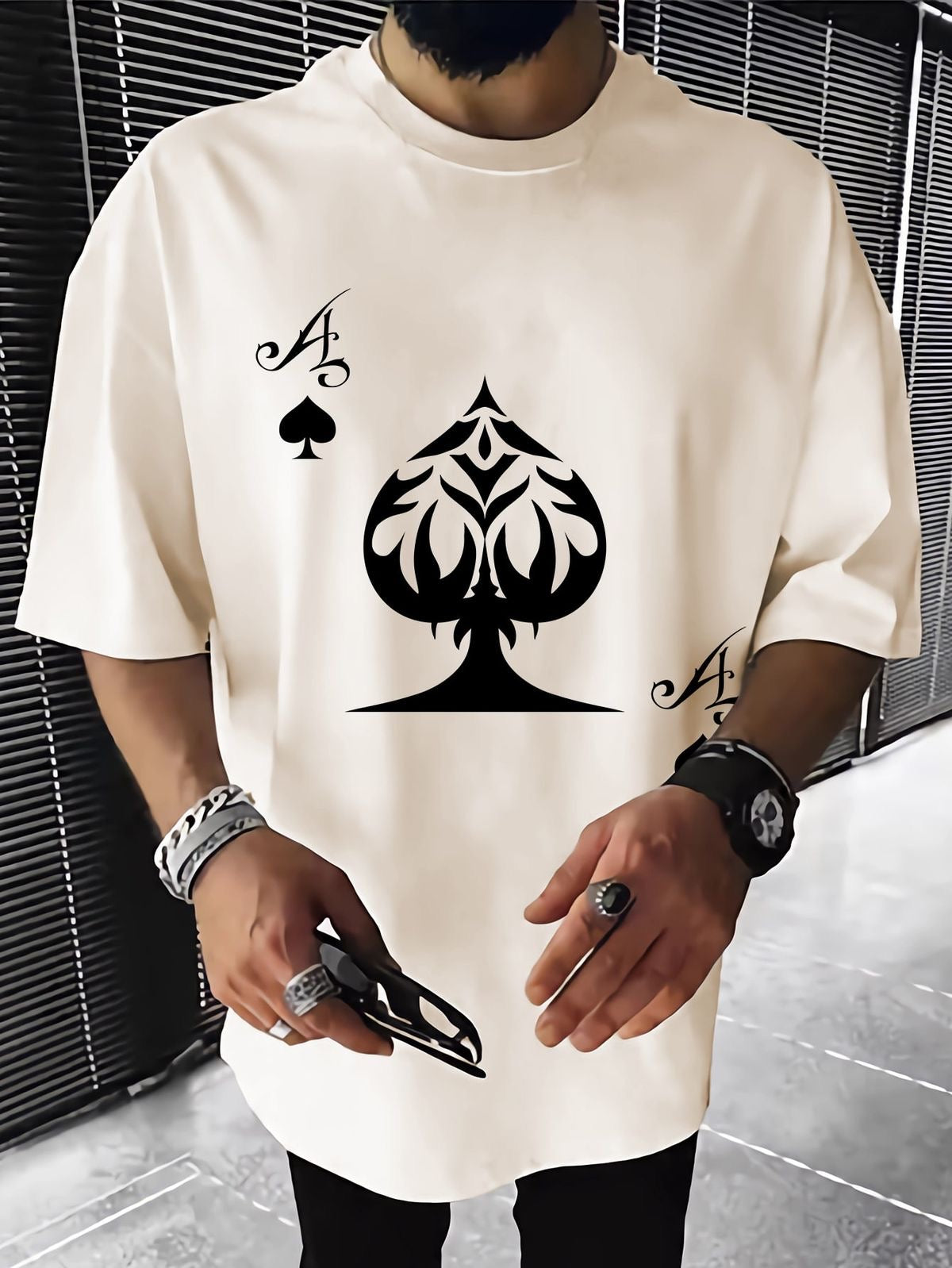 Men Playing Card Print Tee