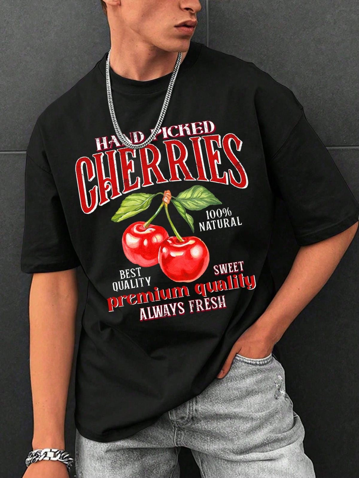 Men’s Cherry And Letter Tshirt
