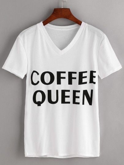 Coffe Queen V Neck Tshirt Regular Fit