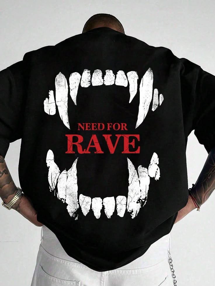 Men's Round Neck Short Sleeve T-Shirt With Teeth & Letter Print