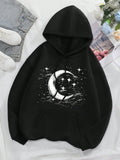 Women’s Casual Moon Print Fleece Hoodie Oversized
