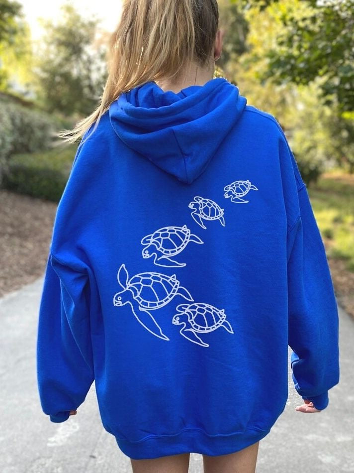 Vintage Turtle Surf Hoodie Royal Blue