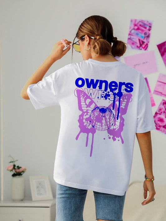Letter and butterfly women's oversized tshirt