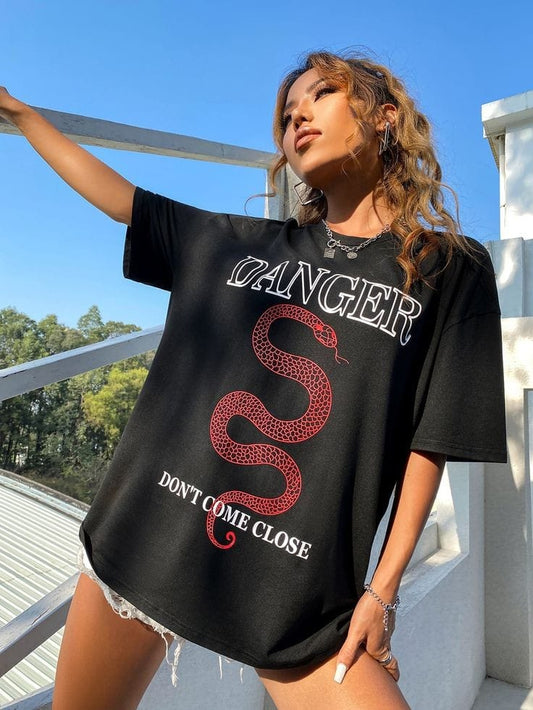 Snake and letter women's oversized tshirt