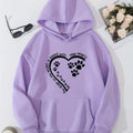 Heart and paw print drawstring oversized hoodie