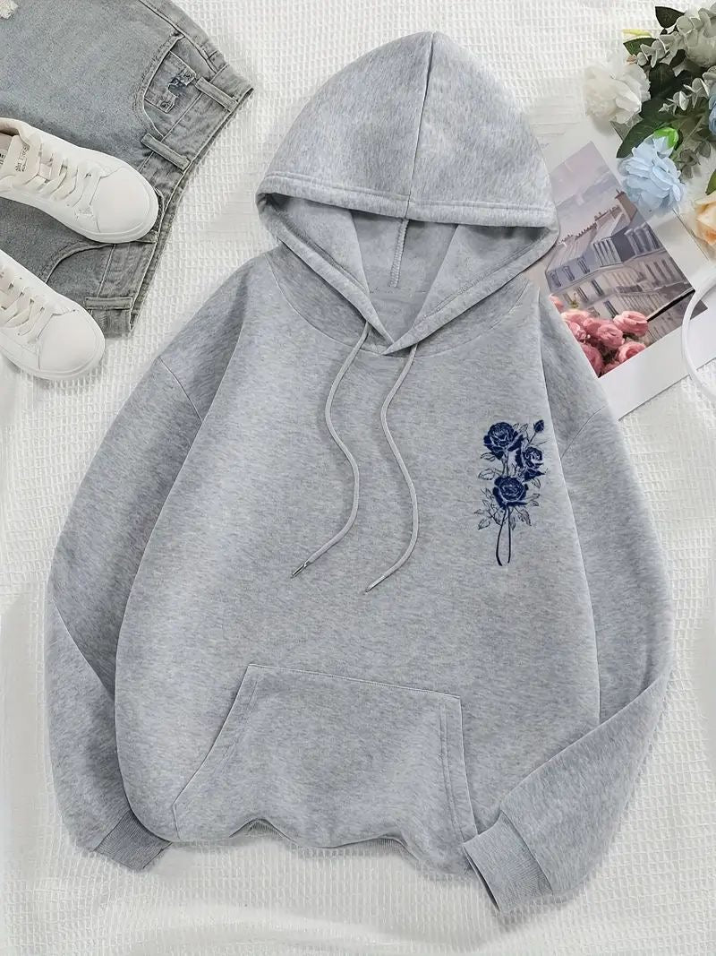 Grey Cosy Floral Hoodie