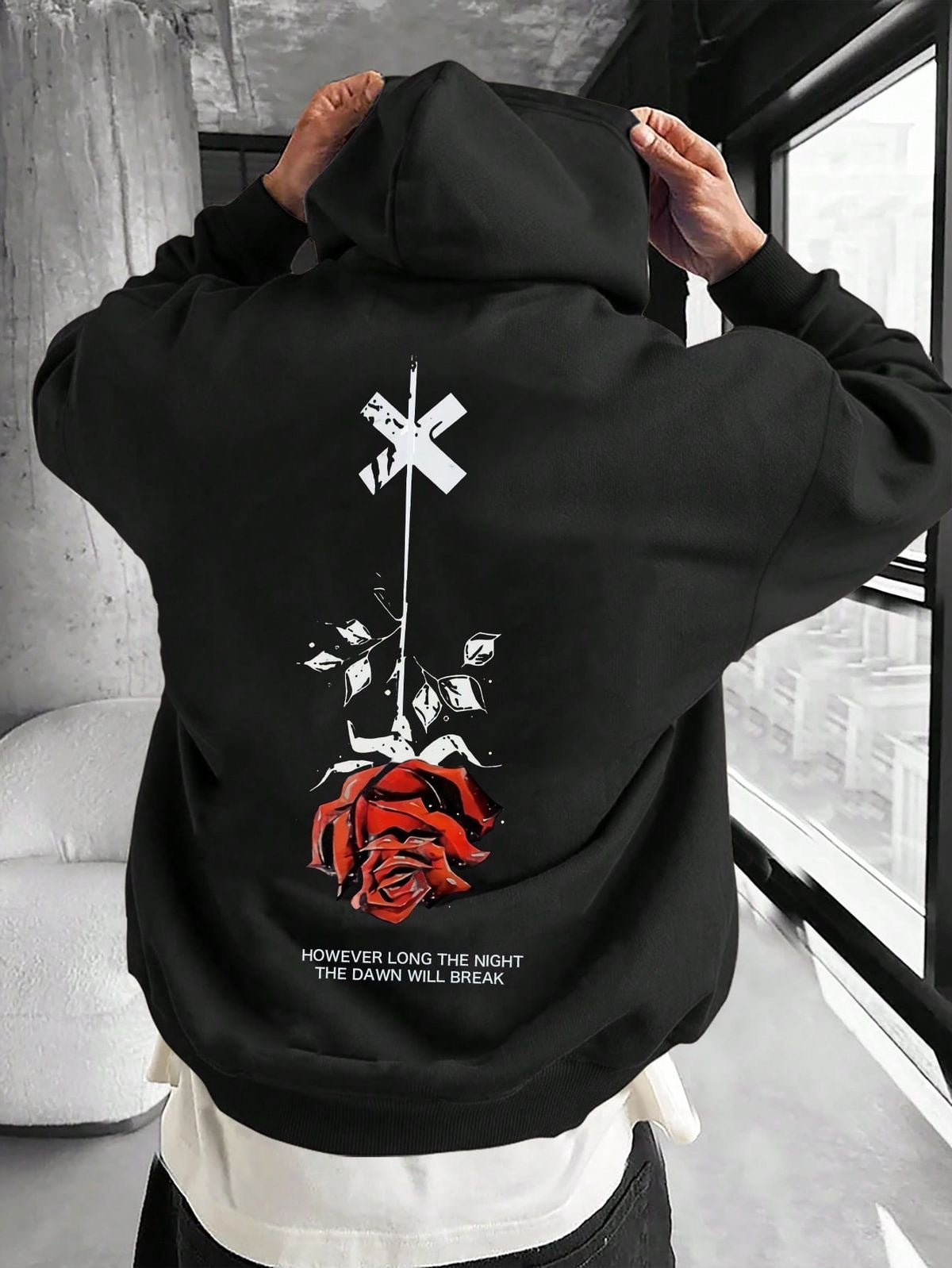 Men’s Rose Print Hoodie