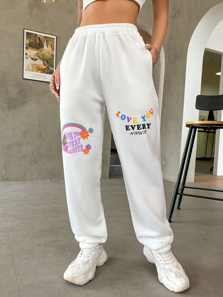 Women Pant Fleece with Graphics and Letters