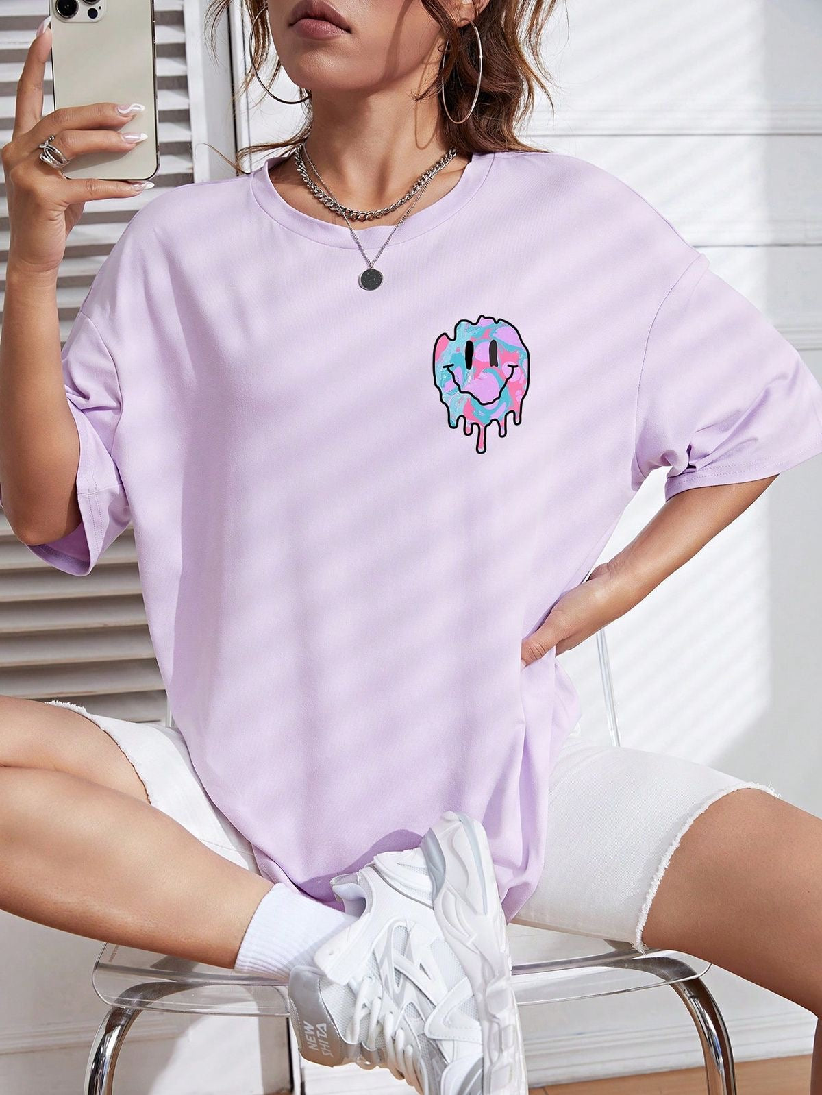 Emoji Print Oversized Tshirt