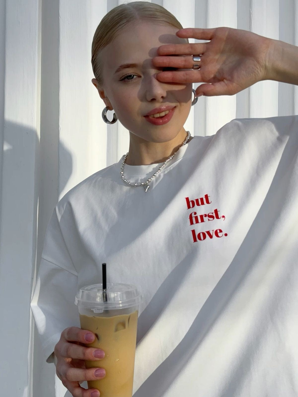 But First, Love Women Oversized Tshirt