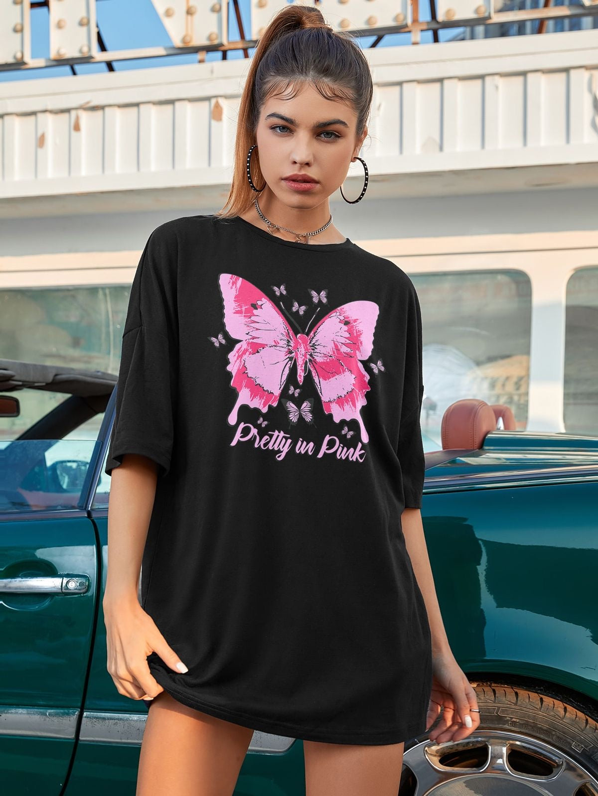 Pretty in pink women Tshirt oversized
