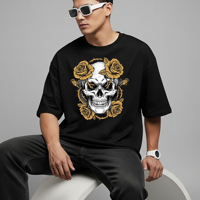 Skull&rose Men Tshirt Oversized
