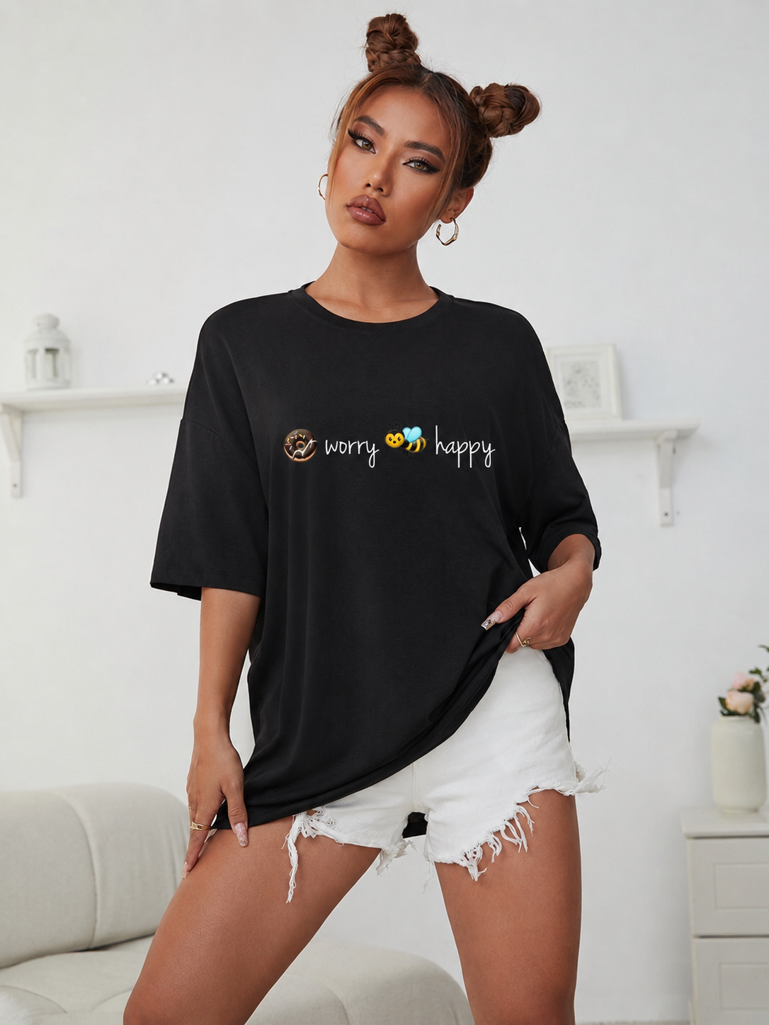 🍩 worry 🐝 happy women oversized tshirt