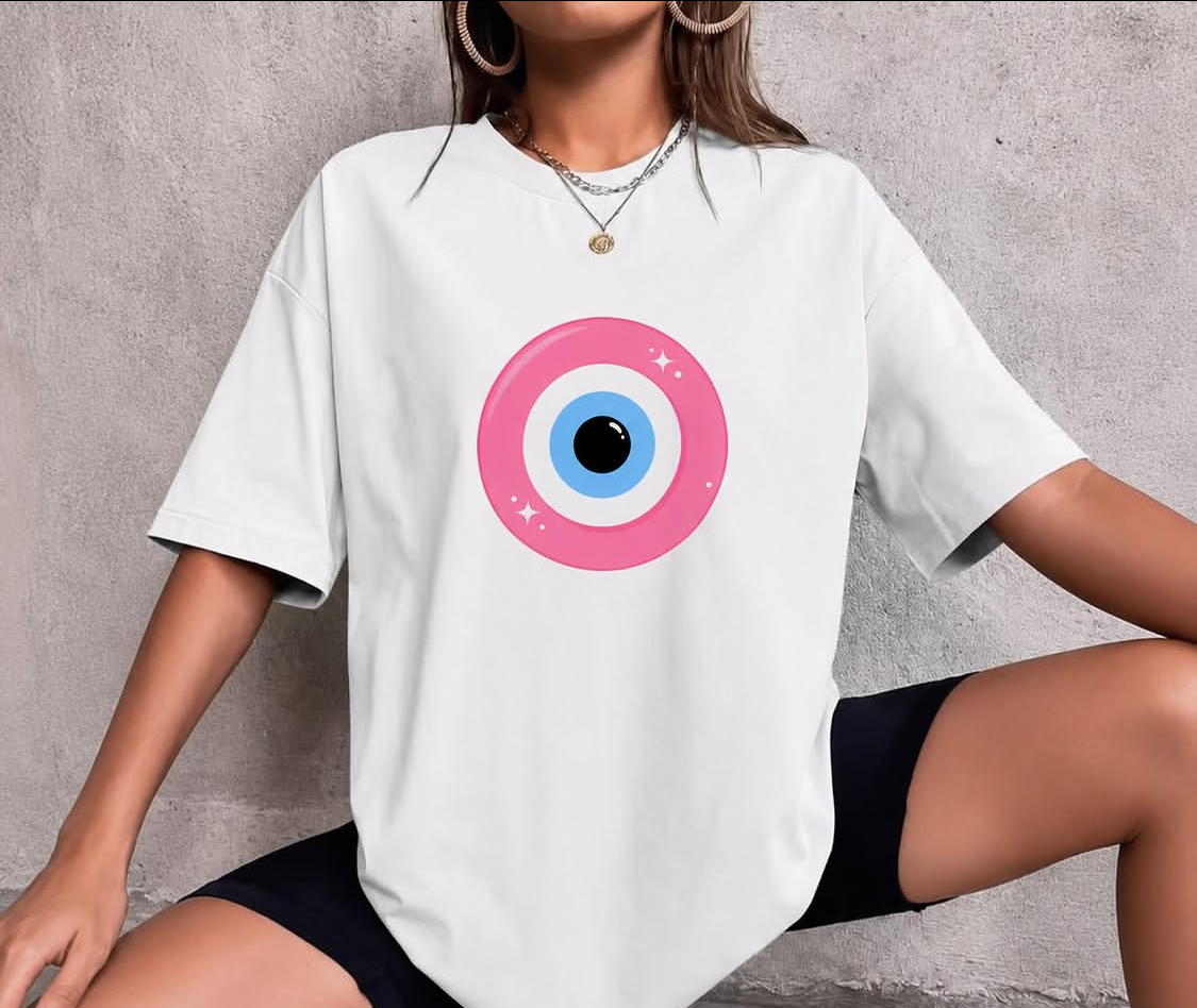 Cute pink evil eye Women Oversized T-shirt