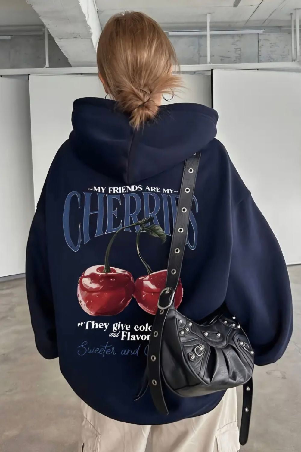 Cherry print women’s hoodie oversized
