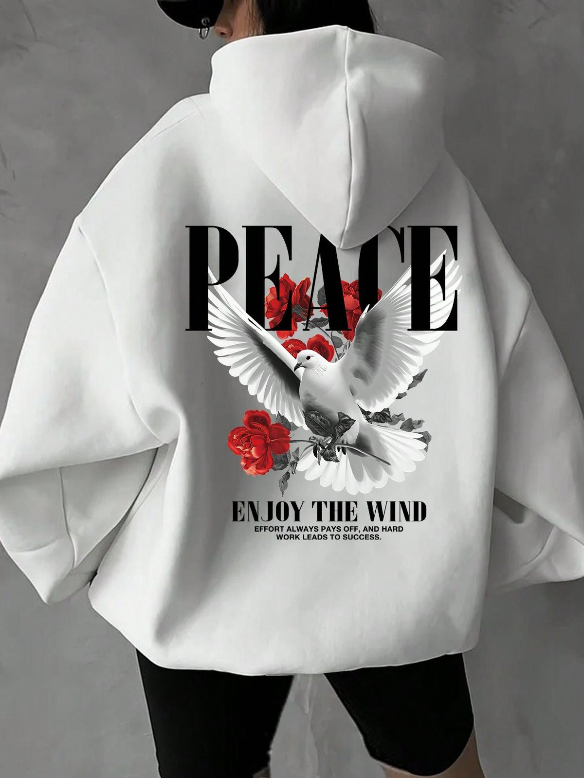 Pigeon and letter print oversized hoodie