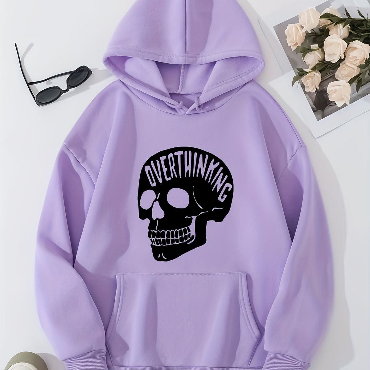 Overthinking skull print hoodie