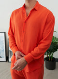 Men Summer Shirt Linen Orange