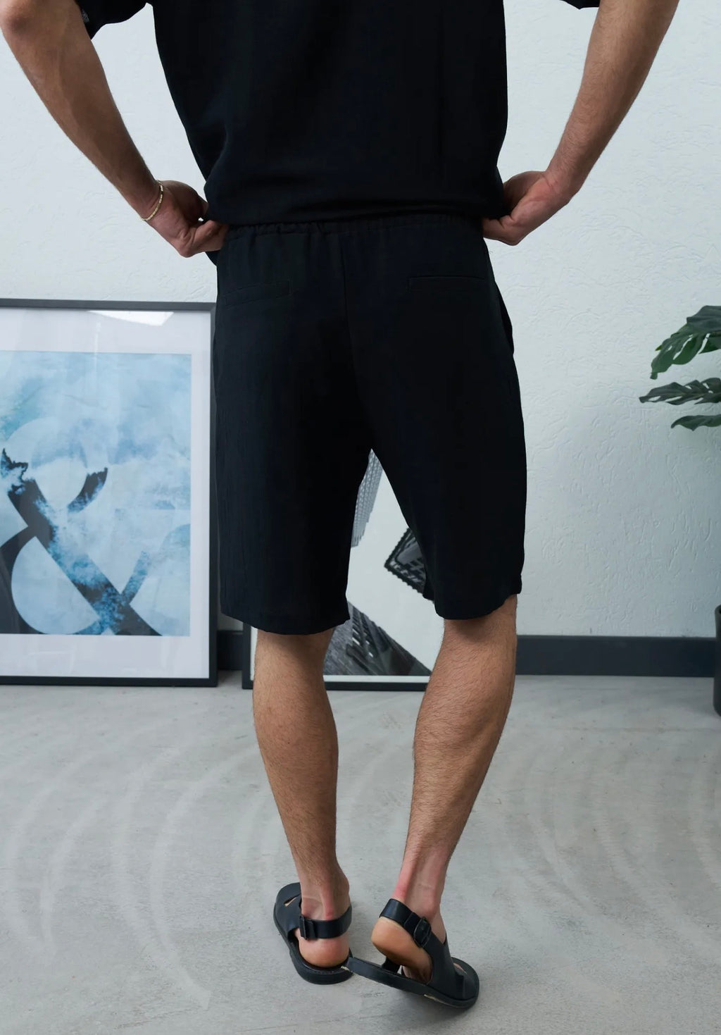 Men Short Linen Black